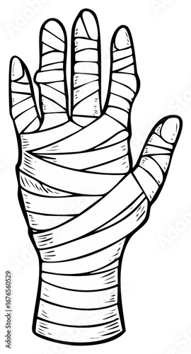 Bandaged Hand Drawing Medical Illustration First Aid Injury Treatment Recovery