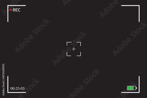 Camera viewfinder screen. rec icon with information and timing. camera screen. camcorder viewfinder graphic elements