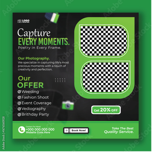 Photography studio social media post template to capture every moment