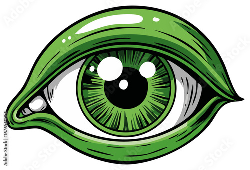 Illustration of a Green Eye with Detailed Iris. Vibrant Design, Third Eye Concept.