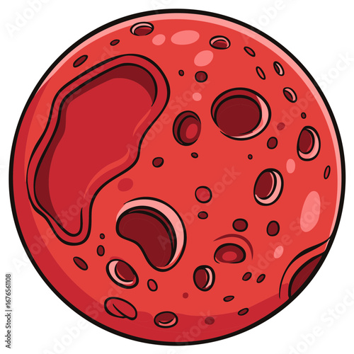 Illustration of the planet Mars with craters and surface features.