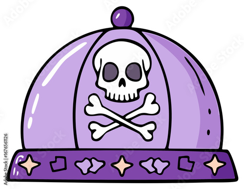 Purple skull and crossbones novelty hat with star details