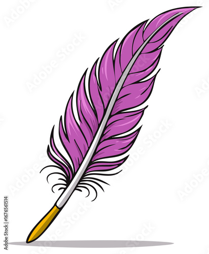 Vibrant pink feather quill with a classic writing tip and delicate details