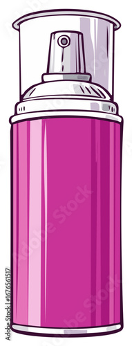 Magenta aerosol spray can with nozzle, cap, dispensing the product in a closed, pressured container