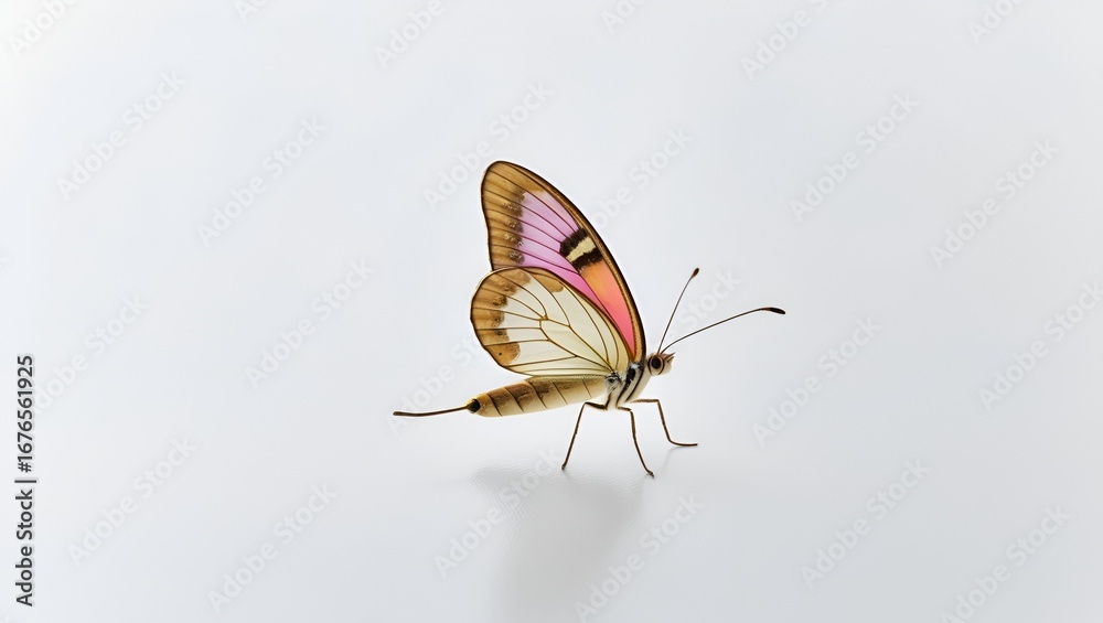 Obraz premium A colorful butterfly illustration isolated on white, highlighting the intricate patterns of its wings.