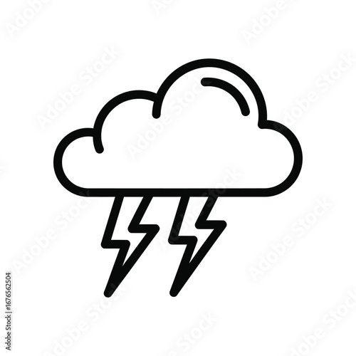 Storm Cloud Icon: A minimalist illustration of a dark, stormy cloud releasing a powerful lightning strike, capturing the essence of nature's raw power.