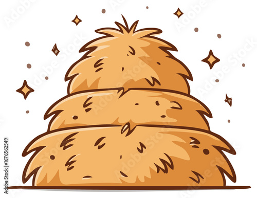 Cartoon golden hay stack with whimsical sparkling elements vector illustration