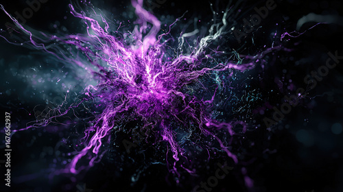 Electric hues of violet streak through dark expanse, creating dynamic and energetic visual