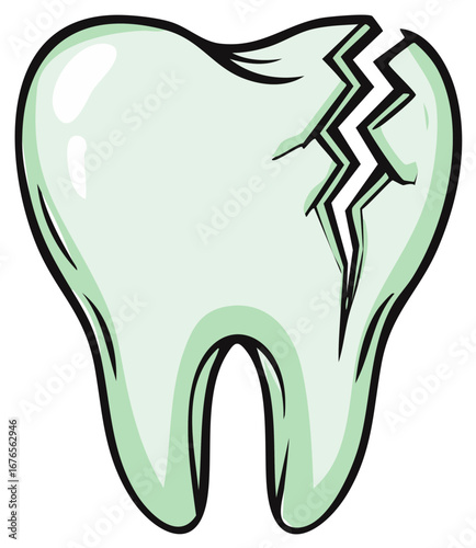 Cartoon illustration of a broken or cracked tooth representing dental health problems