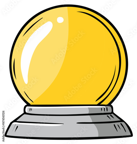 Bright yellow magic crystal ball illustration for future prediction and fortune telling