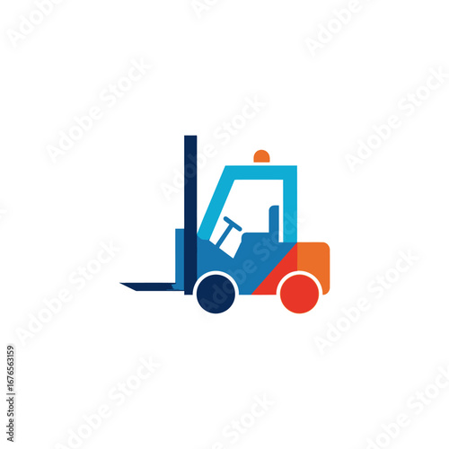 Illustration of a forklift truck, a vehicle used in industry for lifting and moving materials.