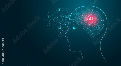 Wallpaper Mural Artificial intelligence technology concept with illustration of a human face made by tiny glowing connections Torontodigital.ca