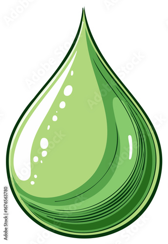 Single green water drop vector graphic representing ecology and wellness