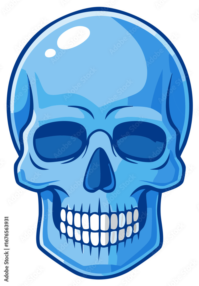 Fototapeta premium Blue skull illustration. Halloween or Day of the Dead design.