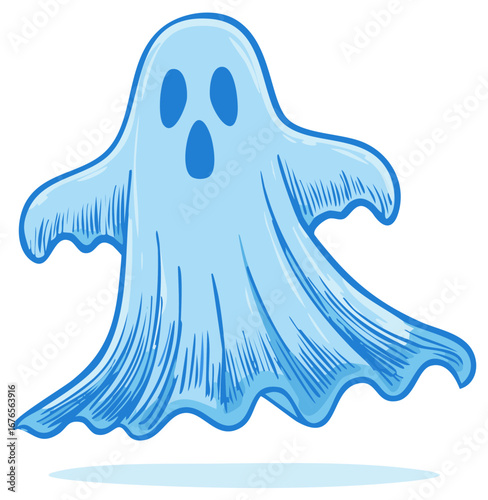 Whimsical Blue Ghost Cartoon Floating Figure for Halloween Holiday Decorations
