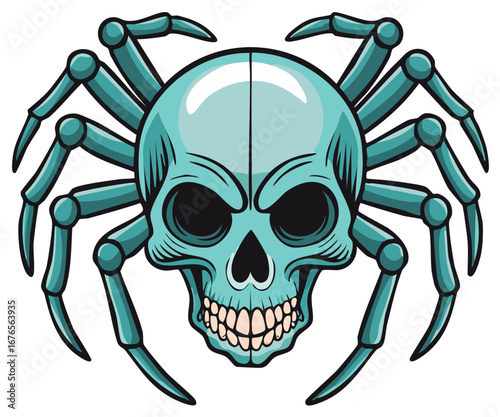 Blue Skull with Spider Legs Creepy Halloween Decoration Graphic Design