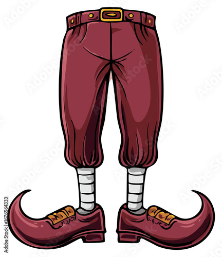 Festive Lower Body Illustration Featuring Holiday Trousers and Curled Shoes with Stripes