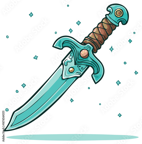 Vibrant magical fantasy sword with glittering aura and ornate decorative details