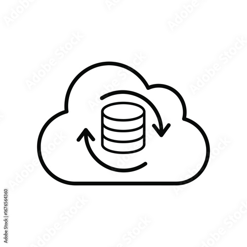 Cloud Data Storage: A simplified illustration of cloud data storage, featuring a database icon encapsulated within a cloud shape, symbolizing secure, accessible data management. 