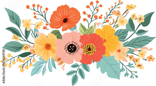 Collection of hand drawn stylized autumn leaves and floral elements in warm earthy colors