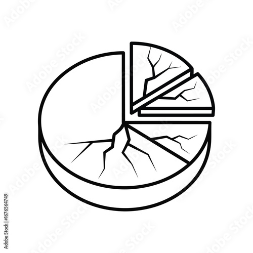Pie Chart Graphic: A minimalist pie chart graphic with broken elements, symbolizing data fragmentation, decay, or other forms of deterioration.