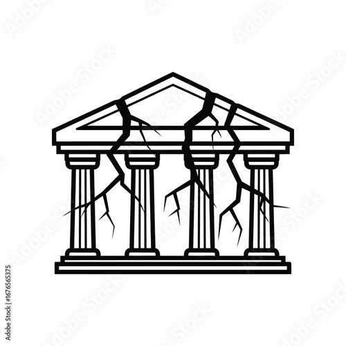 Cracked Structure: A symbolic representation of a crumbling building or edifice, evoking feelings of damage and ruin. 