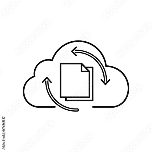Cloud Data Synchronization: A streamlined graphic illustration showing the efficient synchronization of digital files, data, and information.