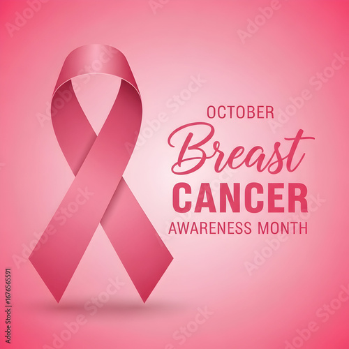 October breast cancer awareness month with pink ribbon on gradient background for support and solidarity in the fight against breast cancer and hope on transparent background