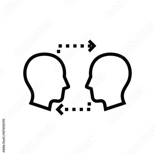 Dialogue Icon: Simple black and white graphic icon illustrating communication, exchanging ideas, and dialogue. Conveying the concepts of interaction.