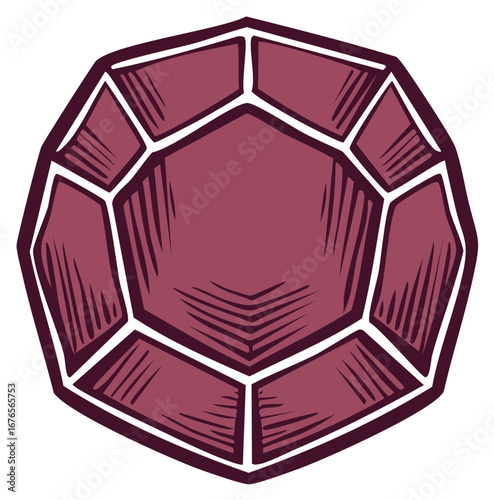 Hand-drawn illustration of a faceted purple gemstone with a white outline
