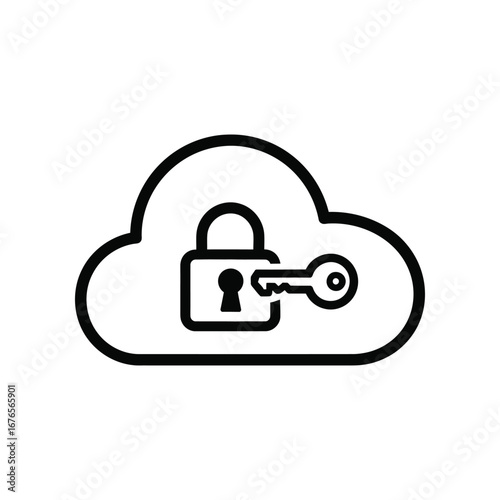 Secured Cloud Data: A sleek, simple graphic of a cloud, subtly conveying data safety and secure access, with a padlock and key, suggesting the utmost data protection.