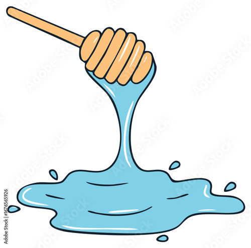 Cartoon honey dipper dripping sweet liquid, food illustration
