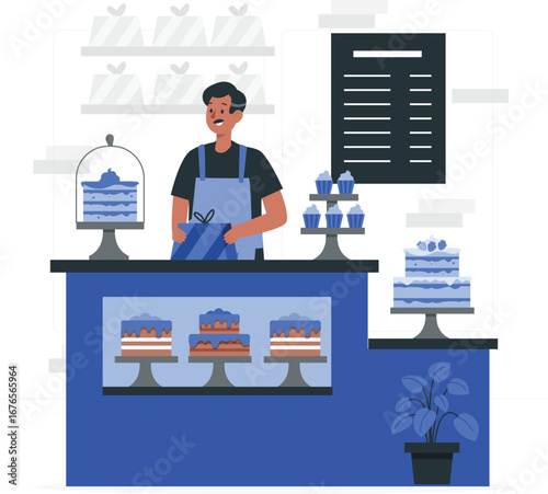 Sweet treats bakery shop illustration with rafiki character