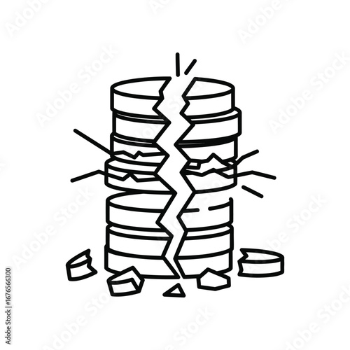Financial Collapse: A stark visual representation of a financial crisis or economic downfall. The image presents a stack of coins or financial assets dramatically split down the middle.