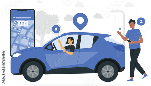 Carpooling friends together graphic design
