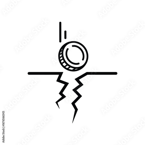 Financial Ruin: An image of a coin falling into the cracked earth represents loss and economic collapse, conveying a sense of financial uncertainty, drawing a thought-provoking scene.