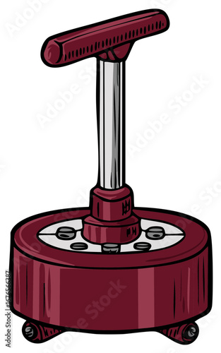 Vintage Plunger Detonator with Handle for Blasting and Remote Activation in Red and Silver Illustration on White