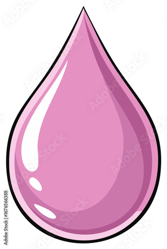 Stylized Pink Water Droplet, Cartoonish Pink Liquid with Glossy Highlights