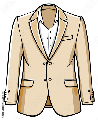 Elegant Tan Suit Jacket and Vest with White Shirt, Classic Formalwear