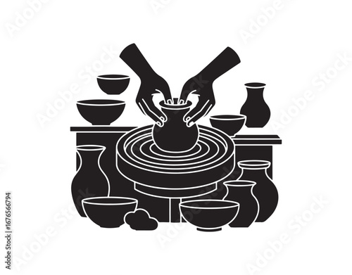Handmade pottery represented as a black glyph icon.
