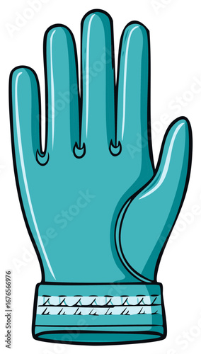 Cartoon Illustration of a Turquoise Protective Glove for Sanitation and Safety Hand Covering for Health Care
