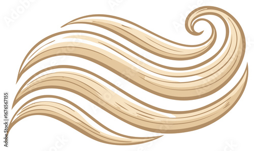 Beautiful flowing tress of wavy blond hair with a stylized curl illustration