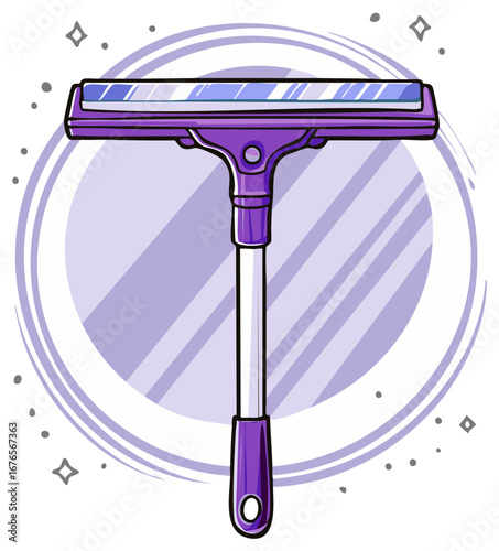 Cartoon Window Squeegee Tool with Purple Details for Cleaning Tasks