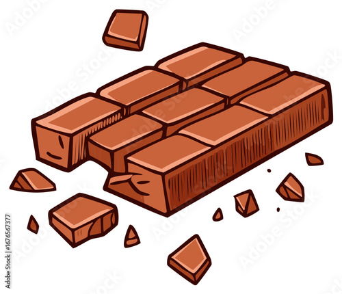 Cartoon Style Chocolate Bar with Broken Pieces Candy Sweet Snack Treat