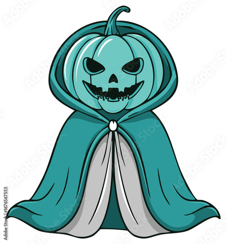 Cartoon Pumpkin Ghost in Robe Ready for Halloween Celebration or Spooky Costume Party