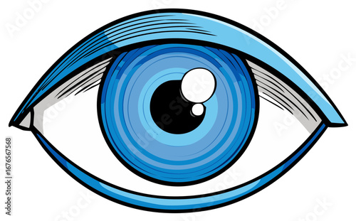 Stylized Human Eye Close Up In Blues With Sclera Eyelashes and Pupil Graphic Design