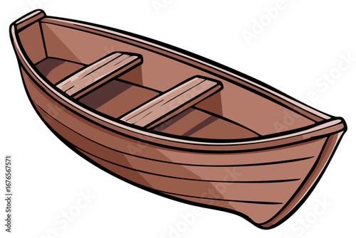 Illustration of a Brown Wooden Rowboat Dinghy with Seats for a peaceful trip