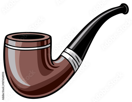Classic Wooden Smoking Pipe Illustration in Brown and Black Color Palette