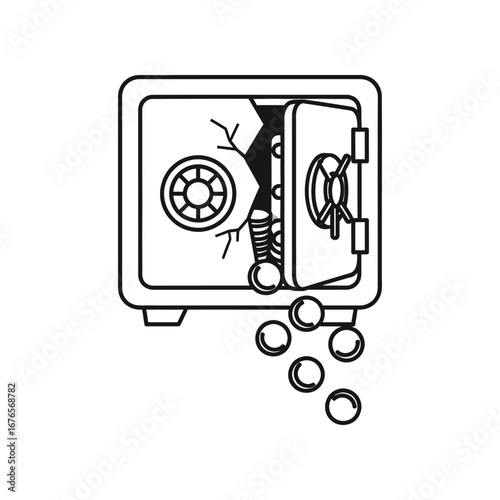 Breached Safe: A stark depiction of a safe with a cracked facade, spilling coins, hinting at loss or insecurity.