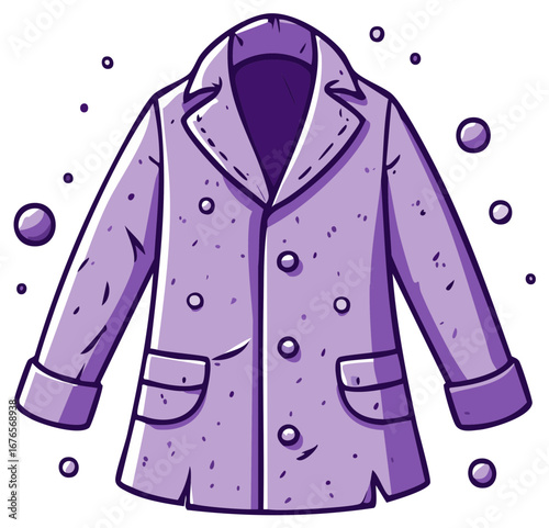 Charming purple double breasted coat with detailed buttons lapels and pockets delightful cartoon illustration